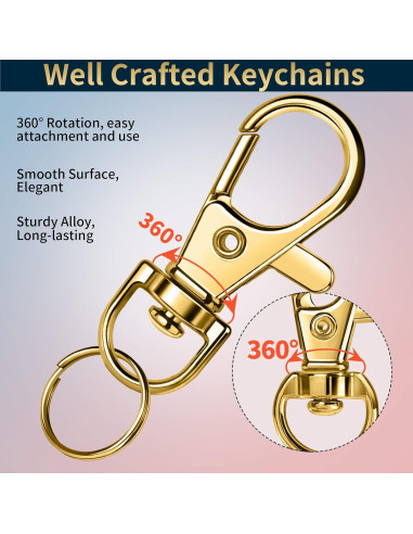 LEOBRO Kit 60 Piezas Ganchos y Anillos para Llaveros Dorado