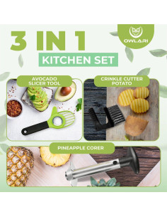 Cortador 3 en 1 de Aguacate y Piña OWLARI - Acero Inoxidable 2