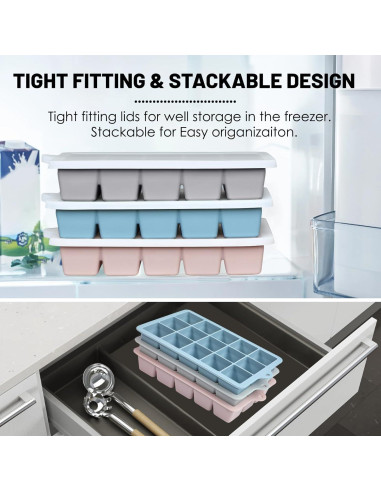 Bandejas de Hielo de Silicona Xyuetia 3 Piezas Apilables