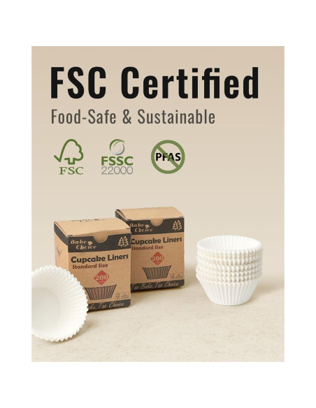 200 Forros de Cupcake Bake Choice Blancos Estándar Antiadherentes