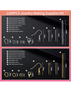 Kit de Suministros para Hacer Joyas LEOBRO 1200PCS Oro Plata 2