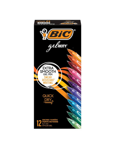 Bolígrafos de Gel BIC Gelocity Secado Rápido, 12 Colores, 0.7mm