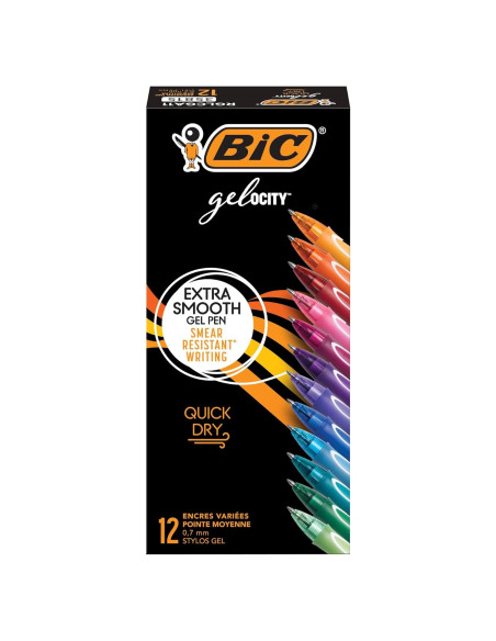 Bolígrafos de Gel BIC Gelocity Secado Rápido, 12 Colores, 0.7mm