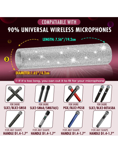 Funda de Micrófono Inalámbrico Facmogu con Rhinestones Plata