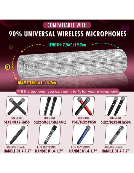 Funda de Micrófono Inalámbrico Facmogu con Rhinestones Plata