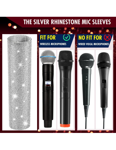 Funda de Micrófono Inalámbrico Facmogu con Rhinestones Plata