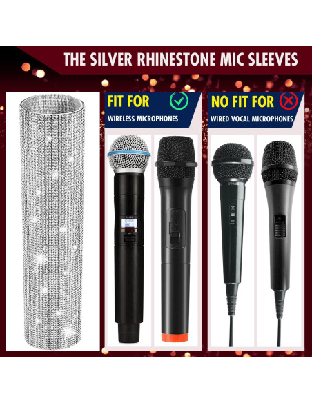 Funda de Micrófono Inalámbrico Facmogu con Rhinestones Plata