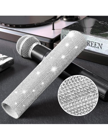 Funda de Micrófono Inalámbrico Facmogu con Rhinestones Plata