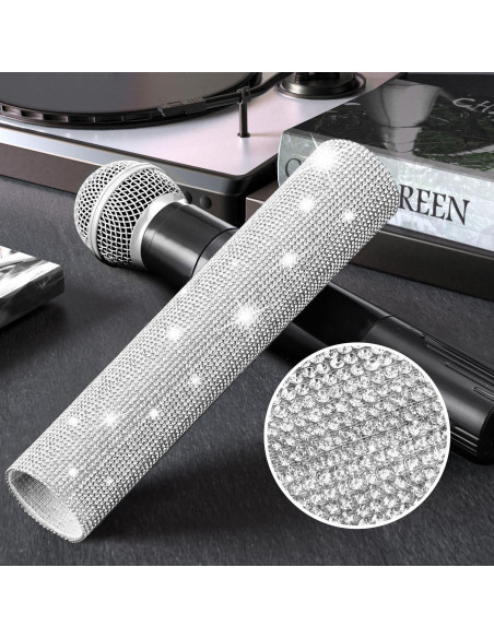Funda de Micrófono Inalámbrico Facmogu con Rhinestones Plata