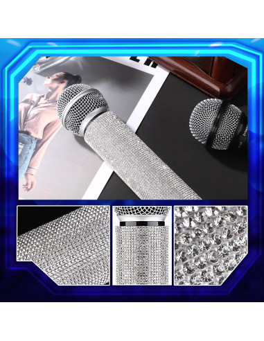 Funda de Micrófono Inalámbrico Facmogu con Rhinestones Plata