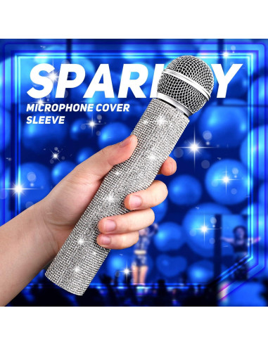 Funda de Micrófono Inalámbrico Facmogu con Rhinestones Plata