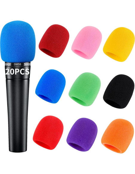 Juego de 20 Fundas de Micrófono Coloridas - Espuma Reutilizable