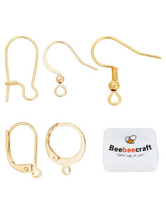 Beebeecraft Kit 50 Ganchos de Pendientes Oro 18K 5 Estilos