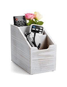 Soporte para Control Remoto BWODYAY 3 Compartimentos Madera Blanco Rústico