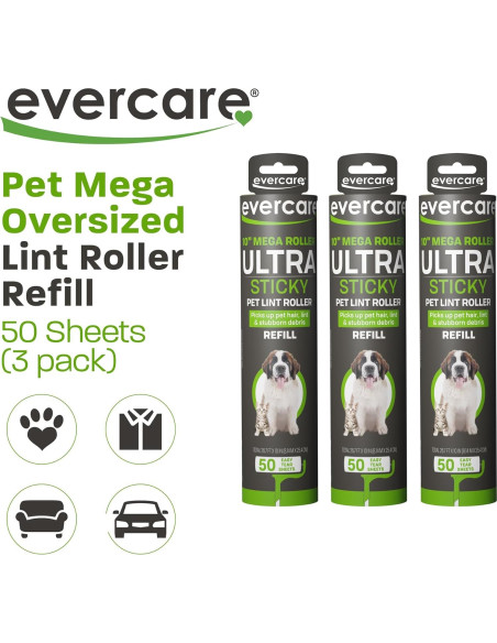 Recargas Rodillo Quitapelusas Evercare Mega 3x50 Hojas