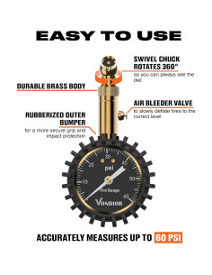Manómetro de Neumáticos Vondior 0-60 PSI Preciso y Duradero 2