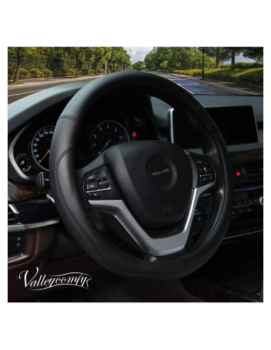 Funda de Volante de Cuero Microfibra Valleycomfy 38 cm Negro