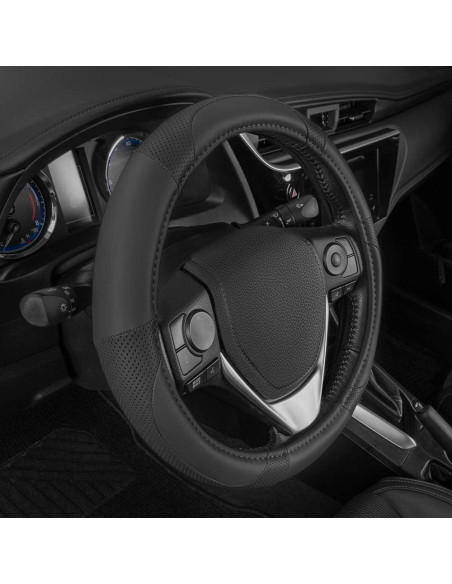 Cubierta de Volante Motor Trend 15" Cuero Microfibra Negro