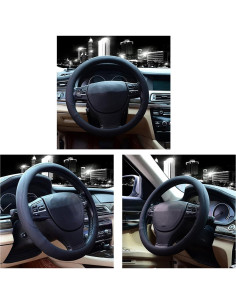 Funda de Volante de Cuero Microfibra Valleycomfy 38 cm Negro 2