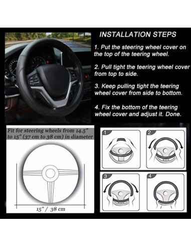 Funda de Volante de Cuero Microfibra Valleycomfy 38 cm Negro