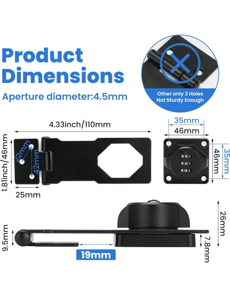 Cerradura de gabinete TOKCKYBL con código 3 dígitos 11.43 cm