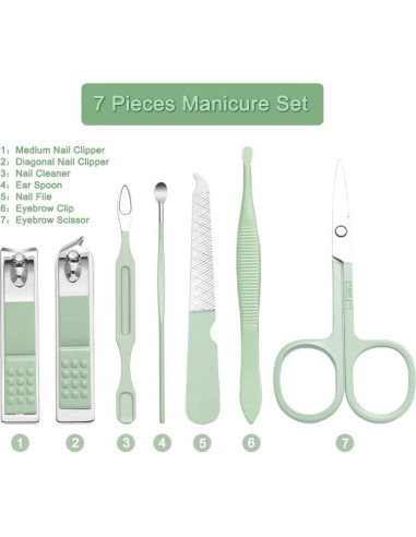 Juego de Manicura Profesional AFLICT 7 Piezas Acero Inoxidable