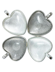 30 Piezas Bandejas Colgantes Corazón Plateadas 25mm con Vidrio