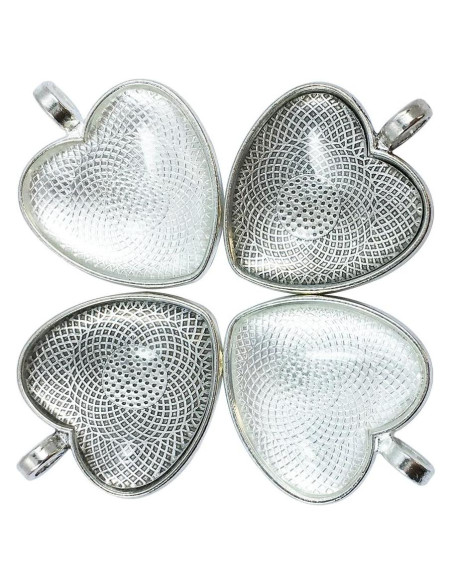 30 Piezas Bandejas Colgantes Corazón Plateadas 25mm con Vidrio