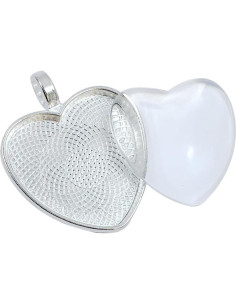30 Piezas Bandejas Colgantes Corazón Plateadas 25mm con Vidrio 2