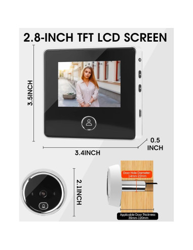 Cámara Digital de Mirilla Irosiy 2.8" HD Infrarroja 90