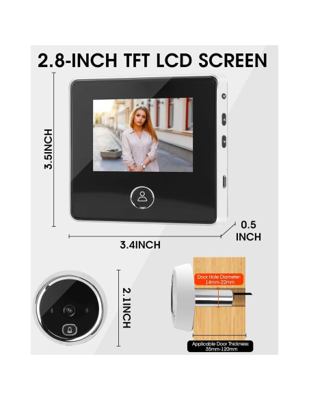 Cámara Digital de Mirilla Irosiy 2.8" HD Infrarroja 90