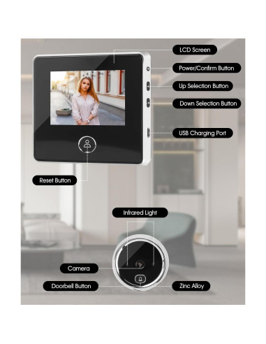 Cámara Digital de Mirilla Irosiy 2.8" HD Infrarroja 90