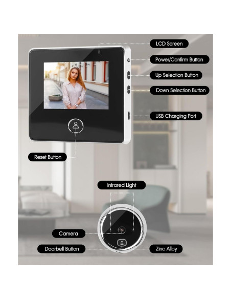 Cámara Digital de Mirilla Irosiy 2.8" HD Infrarroja 90