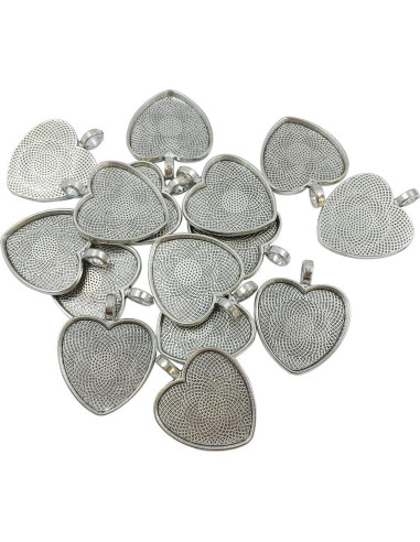 30 Piezas Bandejas Colgantes Corazón Plateadas 25mm con Vidrio