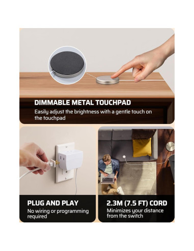 Regulador Táctil Dewenwils 2 Pack Blanco 200W LED Incandescentes