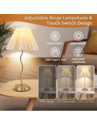 Lámpara de Mesa EIDEARAY con Regulador Táctil y USB 52cm