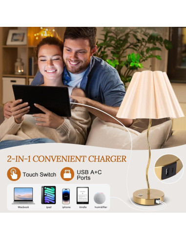 Lámpara de Mesa EIDEARAY con Regulador Táctil y USB 52cm