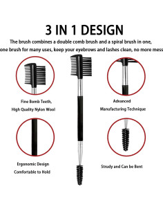 2PCS Cepillo de Cejas y Pestañas Ksvsonrvi 3 Cabezas Negro 2