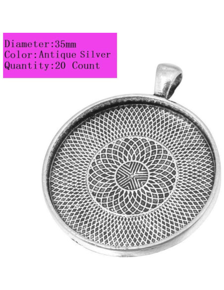 Bandejas Pendientes Redondas AKOAK 20 Piezas 35mm Plata Antigua