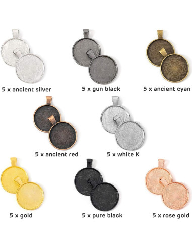 40 Bandejas de Colgante Redondas Huwujiu - 8 Colores 25mm