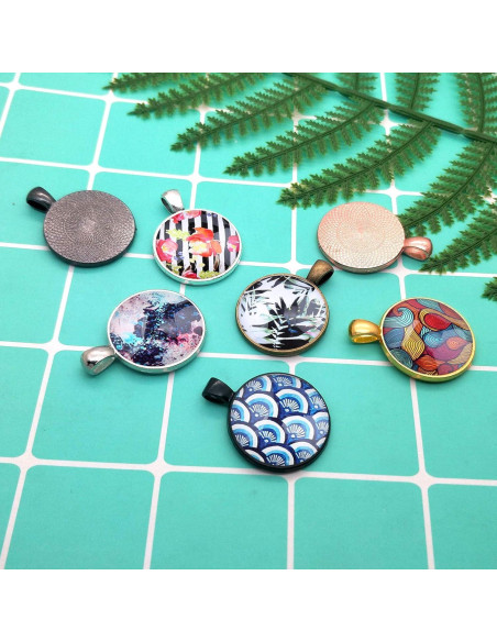 40 Bandejas de Colgante Redondas Huwujiu - 8 Colores 25mm