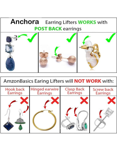 Elevadores de Pendientes Anchora Hipoalergénicos 2 Plateados 1 Dorado