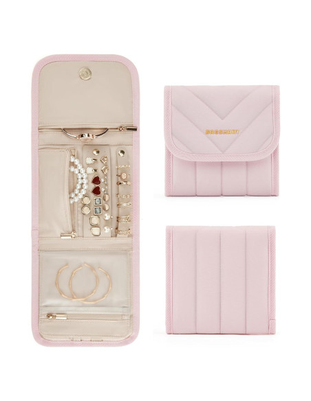 Organizador de Joyería de Viaje BAGSMART Rosa Plegable 6 Compartimentos