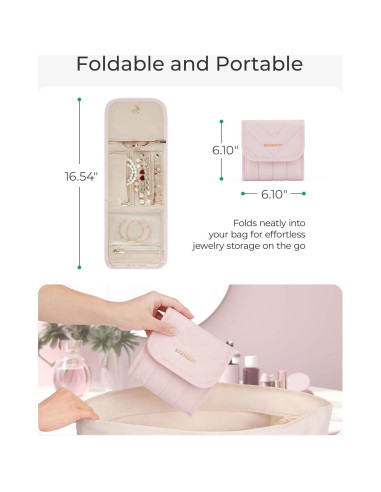 Organizador de Joyería de Viaje BAGSMART Rosa Plegable 6 Compartimentos