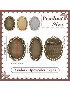 Broches Cabochon Vintage PH PandaHall 12pcs 51x40mm 3 Colores 2