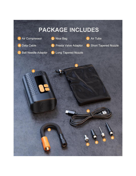 Bomba de Bicicleta Eléctrica Aucoza A5 160 PSI Compacta