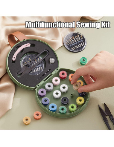 Kit de Costura ZUNON Verde Compacto con Herramientas Básicas