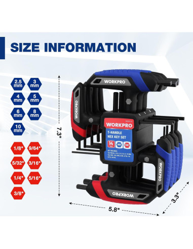 Juego de Llaves Allen en T WORKPRO 14 Piezas Métricas y SAE