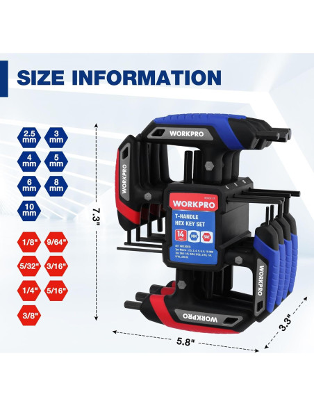 Juego de Llaves Allen en T WORKPRO 14 Piezas Métricas y SAE
