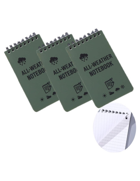 3 Cuadernos Impermeables WedFeir Verde Militar 7.6 x 12.7 cm